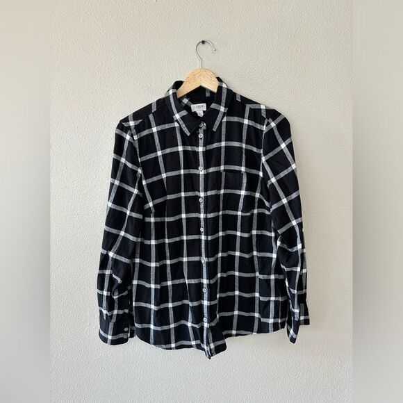 J Crew Flannel Plaid Black White Button Down Long Sleeve Shirt Size S - Picture 2 of 7